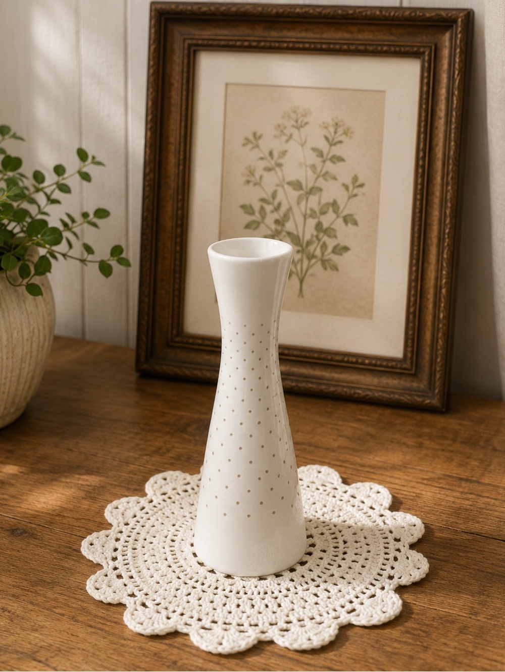 Rosenthal Selb Studio Vase – White Porcelain with Gold Dots (Mid-Century)